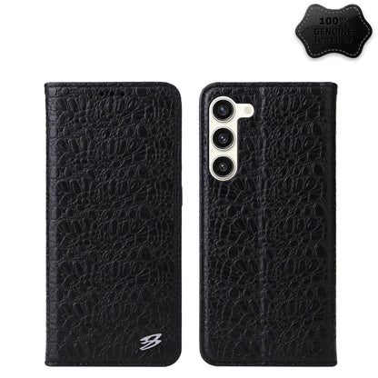 For Samsung Galaxy S24+ 5G Fierre Shann Crocodile Texture Magnetic Genuine Leather Phone Case(Black)