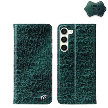 Pour Samsung Galaxy S24+ 5G, étui de téléphone en cuir véritable à texture crocodile avec aimant Fierre Shann (vert)
