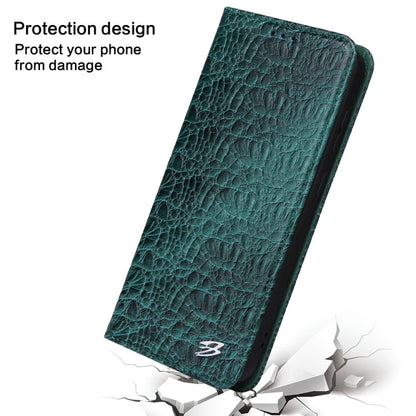 Pour Samsung Galaxy S24+ 5G, étui de téléphone en cuir véritable à texture crocodile avec aimant Fierre Shann (vert)