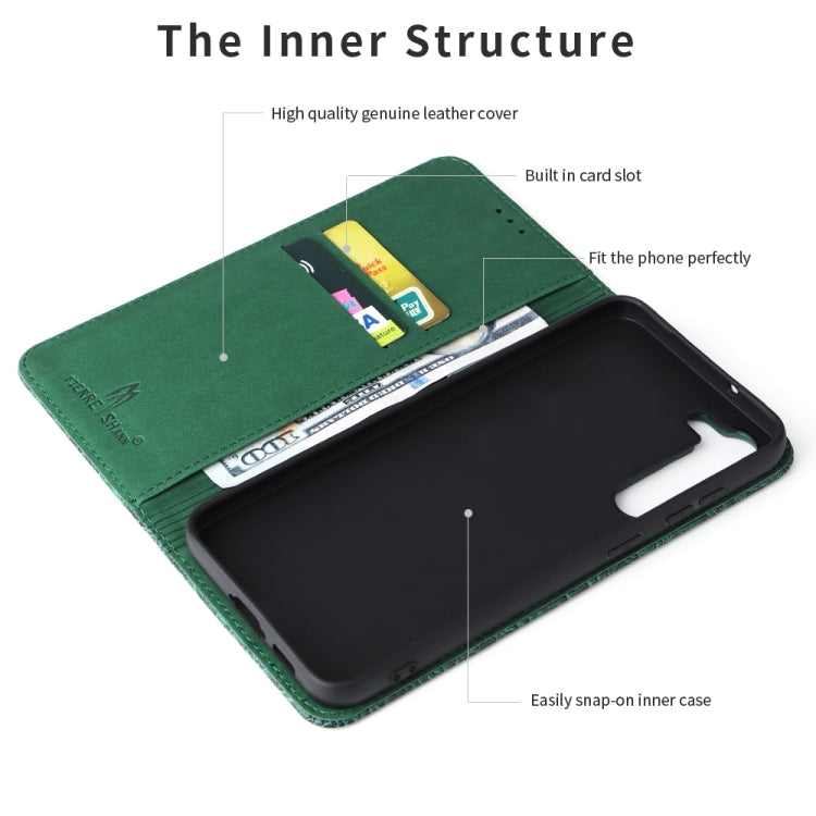 Pour Samsung Galaxy S24+ 5G, étui de téléphone en cuir véritable à texture crocodile avec aimant Fierre Shann (vert)
