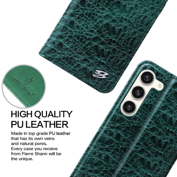 Pour Samsung Galaxy S24+ 5G, étui de téléphone en cuir véritable à texture crocodile avec aimant Fierre Shann (vert)