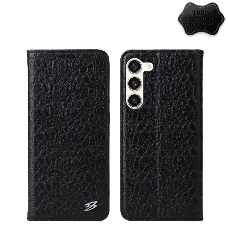Pour la coque de téléphone en cuir véritable magnétique Samsung Galaxy S24 5G Fierre Shann avec texture crocodile (noir)