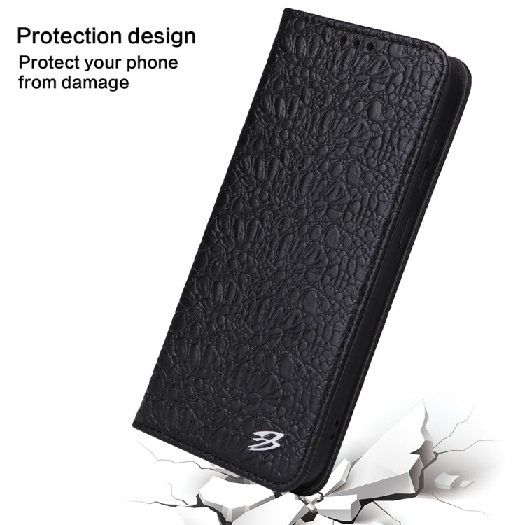 Pour la coque de téléphone en cuir véritable magnétique Samsung Galaxy S24 5G Fierre Shann avec texture crocodile (noir)