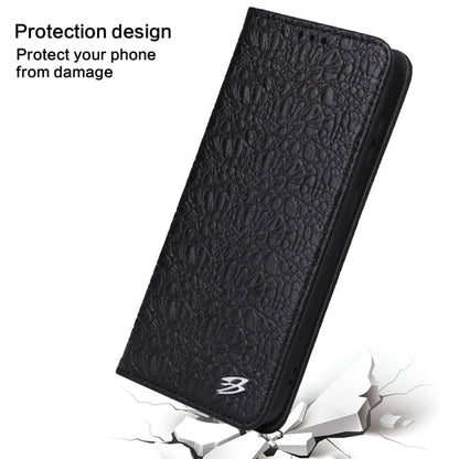 Pour la coque de téléphone en cuir véritable magnétique Samsung Galaxy S24 5G Fierre Shann avec texture crocodile (noir)
