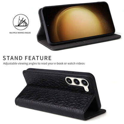 Pour la coque de téléphone en cuir véritable magnétique Samsung Galaxy S24 5G Fierre Shann avec texture crocodile (noir)