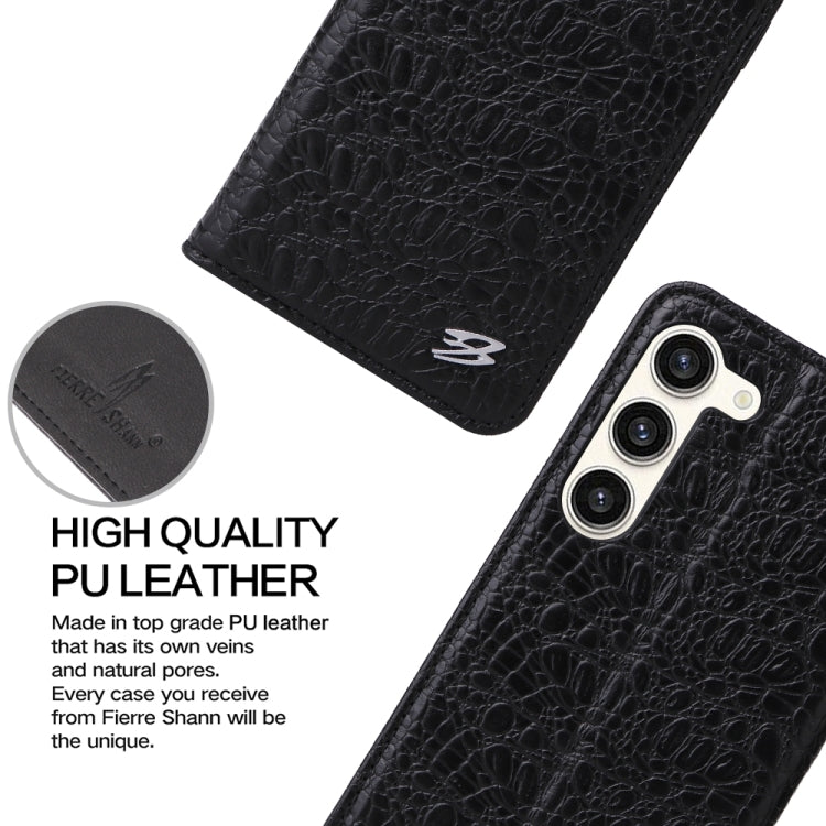 Pour la coque de téléphone en cuir véritable magnétique Samsung Galaxy S24 5G Fierre Shann avec texture crocodile (noir)