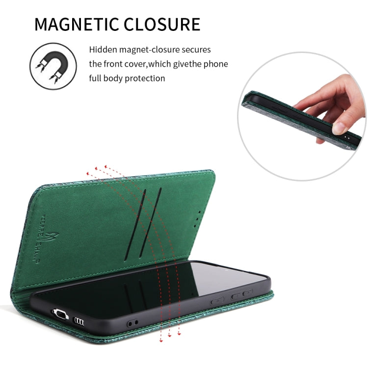 For Samsung Galaxy S24 5G Fierre Shann Crocodile Texture Magnetic Genuine Leather Phone Case(Green)