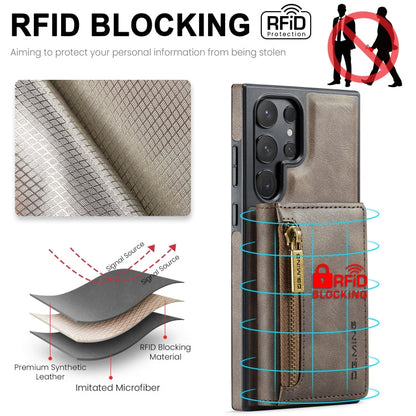 For Samsung Galaxy S24 Ultra 5G DG.MING M5 Series Zip RFID Multi Card Detachable Leather Phone Case(Coffee)