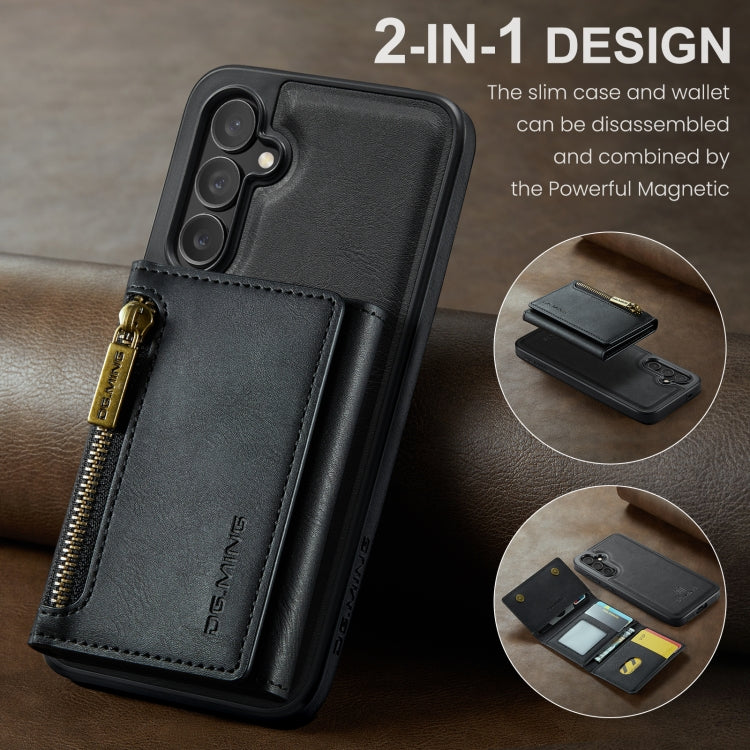 Pour Samsung Galaxy S24+ 5G DG.MING M5 Series Étui de téléphone en cuir détachable avec fermeture éclair et protection RFID multi-cartes (noir)