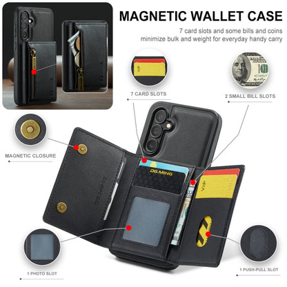 Pour Samsung Galaxy S24+ 5G DG.MING M5 Series Étui de téléphone en cuir détachable avec fermeture éclair et protection RFID multi-cartes (noir)