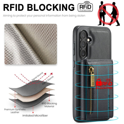 Pour Samsung Galaxy S24+ 5G DG.MING M5 Series Étui de téléphone en cuir détachable avec fermeture éclair et protection RFID multi-cartes (noir)
