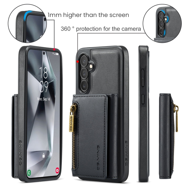 Pour Samsung Galaxy S24+ 5G DG.MING M5 Series Étui de téléphone en cuir détachable avec fermeture éclair et protection RFID multi-cartes (noir)