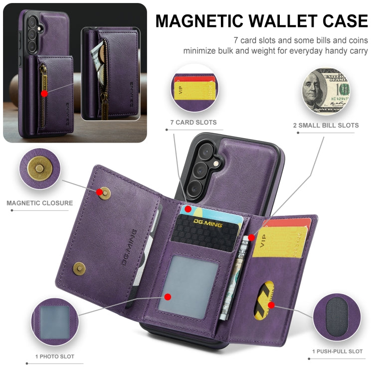 Pour Samsung Galaxy S24+ 5G DG.MING M5 Series Étui de téléphone en cuir détachable avec fermeture éclair et RFID (violet)