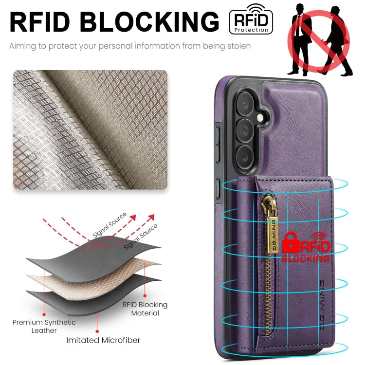 Pour Samsung Galaxy S24+ 5G DG.MING M5 Series Étui de téléphone en cuir détachable avec fermeture éclair et RFID (violet)