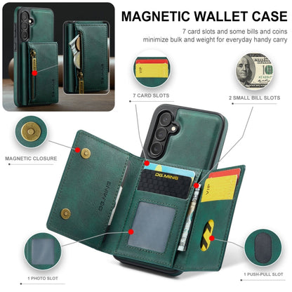 For Samsung Galaxy S24+ 5G DG.MING M5 Series Zip RFID Multi Card Detachable Leather Phone Case(Green)