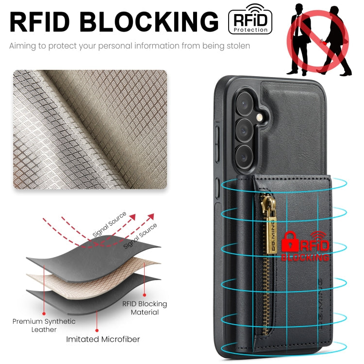 For Samsung Galaxy S24 FE 5G DG.MING M5 Series Zip RFID Multi Card Detachable Leather Phone Case(Black)