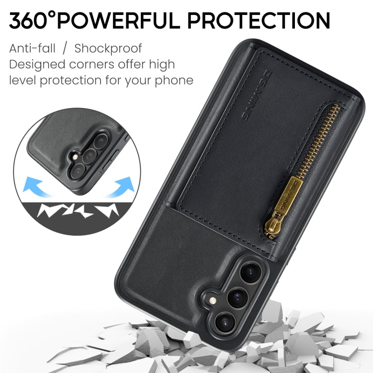 For Samsung Galaxy S24 FE 5G DG.MING M5 Series Zip RFID Multi Card Detachable Leather Phone Case(Black)