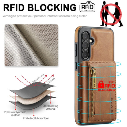 For Samsung Galaxy S24 FE 5G DG.MING M5 Series Zip RFID Multi Card Detachable Leather Phone Case(Brown)