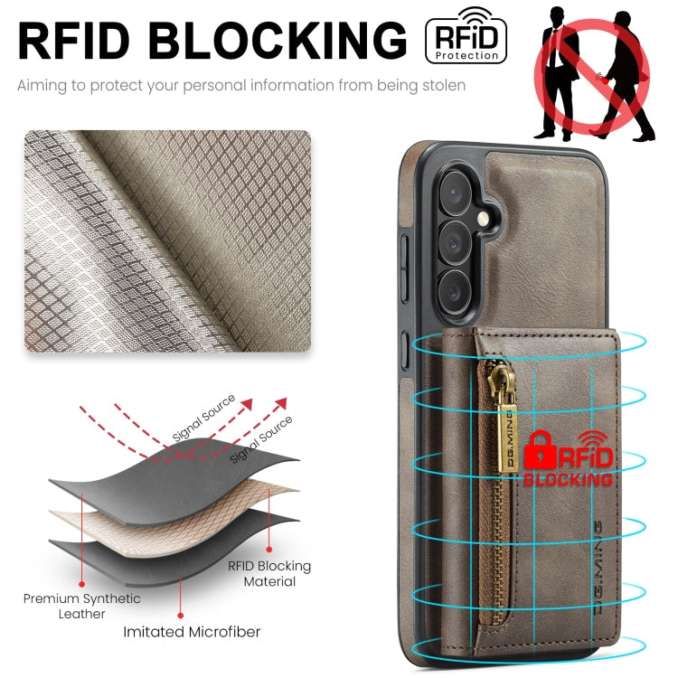 For Samsung Galaxy S24 FE 5G DG.MING M5 Series Zip RFID Multi Card Detachable Leather Phone Case(Coffee)