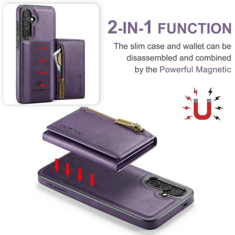 Pour Samsung Galaxy S24 FE 5G DG.MING M5 Series Étui de téléphone en cuir détachable avec fermeture éclair et RFID multi-cartes (violet)