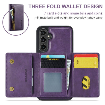 Pour Samsung Galaxy S24 FE 5G DG.MING M5 Series Étui de téléphone en cuir détachable avec fermeture éclair et RFID multi-cartes (violet)