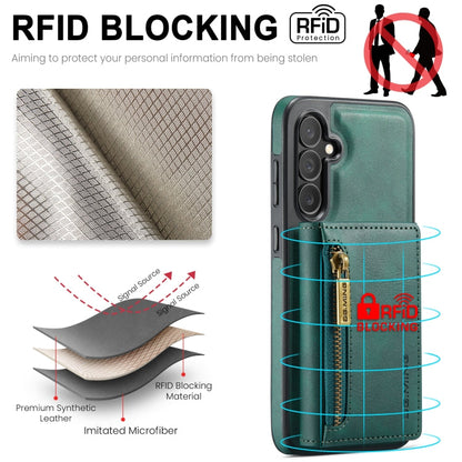 For Samsung Galaxy S24 FE 5G DG.MING M5 Series Zip RFID Multi Card Detachable Leather Phone Case(Green)