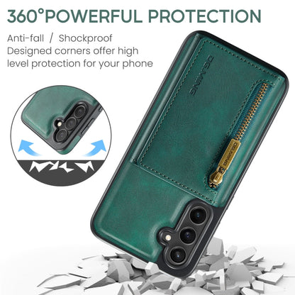 For Samsung Galaxy S24 FE 5G DG.MING M5 Series Zip RFID Multi Card Detachable Leather Phone Case(Green)