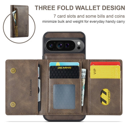 For Google Pixel 9 Pro XL DG.MING M5 Series Zip RFID Multi Card Detachable Leather Phone Case(Coffee)