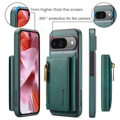 For Google Pixel 9 / 9 Pro DG.MING M5 Series Zip RFID Multi Card Detachable Leather Phone Case(Green)