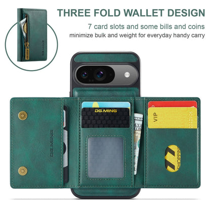 For Google Pixel 9 / 9 Pro DG.MING M5 Series Zip RFID Multi Card Detachable Leather Phone Case(Green)