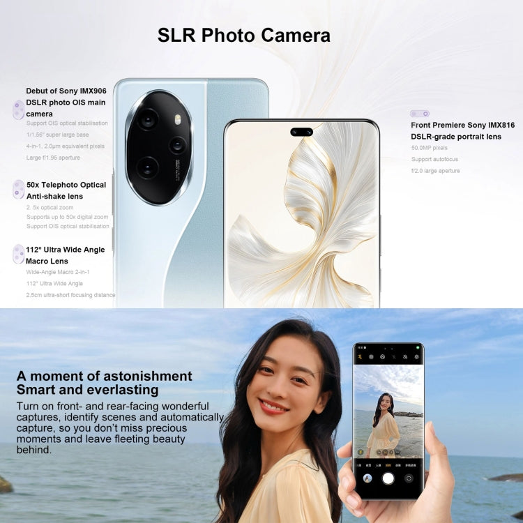 Honor 100 Pro, 16GB+512GB, Screen Fingerprint Identification, 6.78 inch MagicOS 7.2 Snapdragon 8 Gen 2 Octa Core up to 3.19GHz, Network: 5G, NFC, OTG, Support Google Play(White)