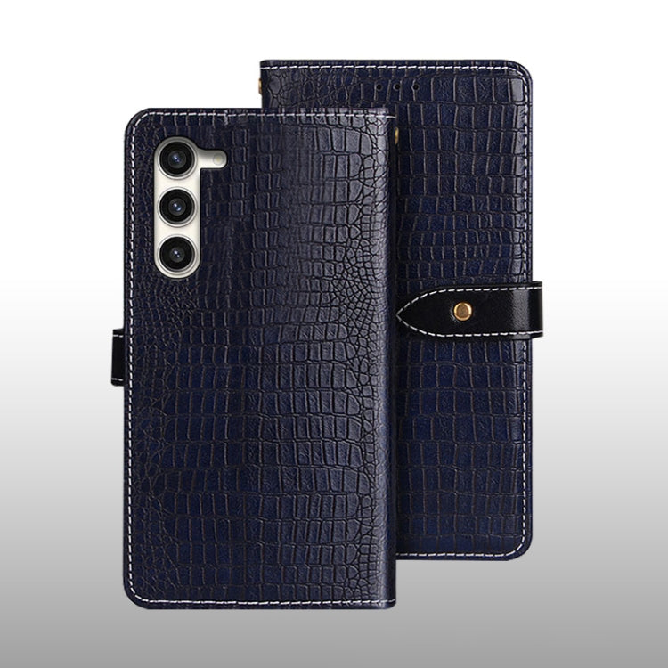 Pour la coque de téléphone en cuir texturé crocodile idewei pour Samsung Galaxy S24 5G (bleu foncé)