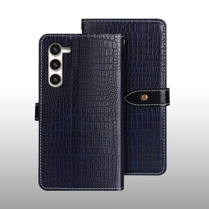 Pour la coque de téléphone en cuir texturé crocodile idewei pour Samsung Galaxy S24 5G (bleu foncé)