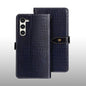 Pour la coque de téléphone en cuir texturé crocodile idewei pour Samsung Galaxy S24 5G (bleu foncé)