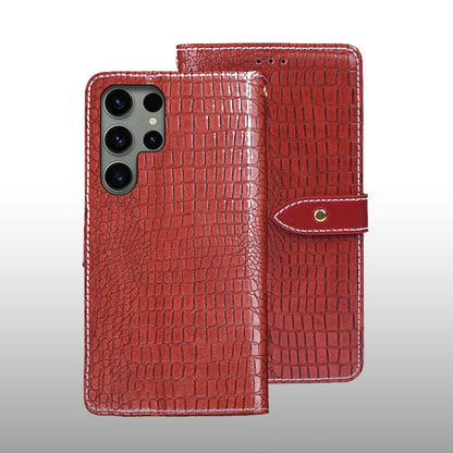 Pour l'étui de téléphone en cuir texture Crocodile idewei pour Samsung Galaxy S24 Ultra 5G (rouge)