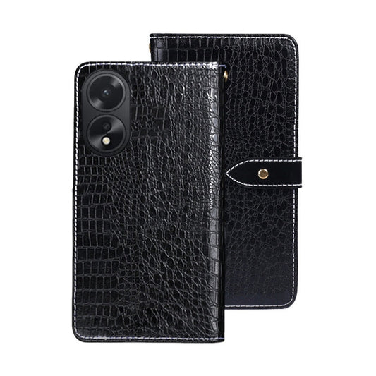 For OPPO A38 4G Global idewei Crocodile Texture Leather Phone Case(Black)