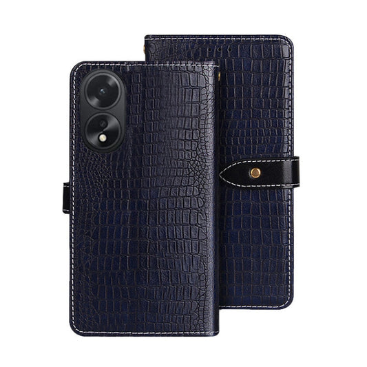 For OPPO A38 4G Global idewei Crocodile Texture Leather Phone Case(Dark Blue)