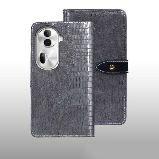 For OPPO Reno11 Pro 5G Global idewei Crocodile Texture Leather Phone Case(Grey)