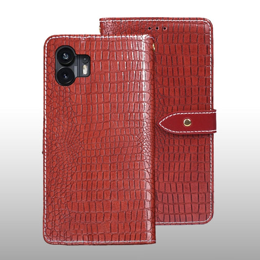 Pour la coque de téléphone en cuir texturé crocodile idewei pour Nothing Phone 2 (Rouge)