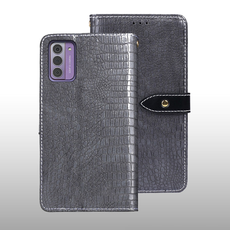 Pour la coque de téléphone en cuir texture crocodile idewei pour Nokia G42 5G (gris)