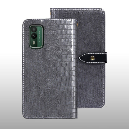 For Nokia XR21 idewei Crocodile Texture Leather Phone Case(Grey)