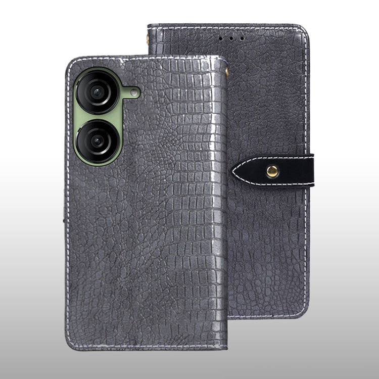 Pour Coque de téléphone en cuir texture crocodile idewei pour Asus Zenfone 10 (Gris)