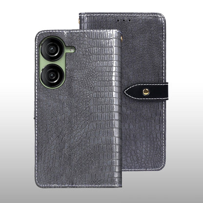Pour Coque de téléphone en cuir texture crocodile idewei pour Asus Zenfone 10 (Gris)