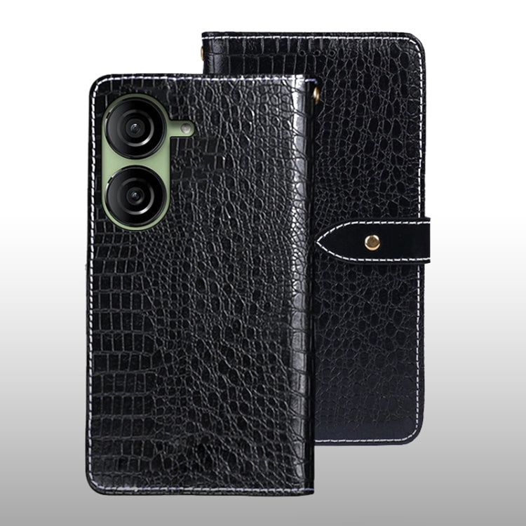 Pour la coque de téléphone en cuir texture crocodile idewei pour Asus Zenfone 10 (Noir)