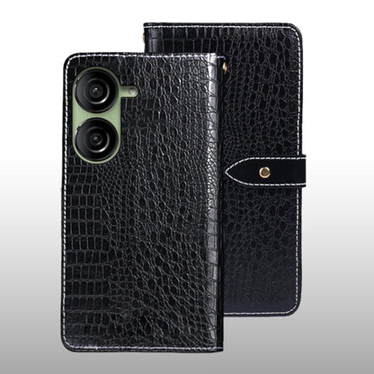 Pour la coque de téléphone en cuir texture crocodile idewei pour Asus Zenfone 10 (Noir)