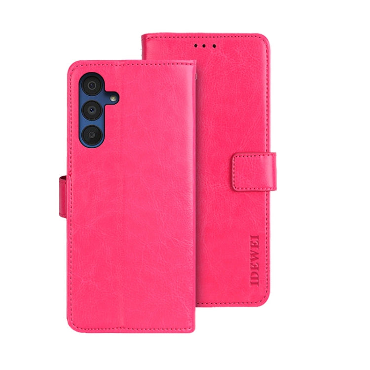 For Samsung Galaxy A15 5G idewei Crazy Horse Texture Leather Phone Case(Rose Red)