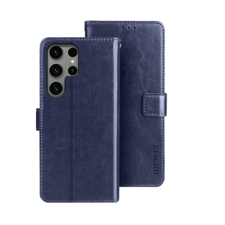 Pour Samsung Galaxy S24 Ultra 5G Étui de téléphone en cuir idewei texture Crazy Horse (Bleu)