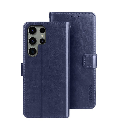 Pour Samsung Galaxy S24 Ultra 5G Étui de téléphone en cuir idewei texture Crazy Horse (Bleu)