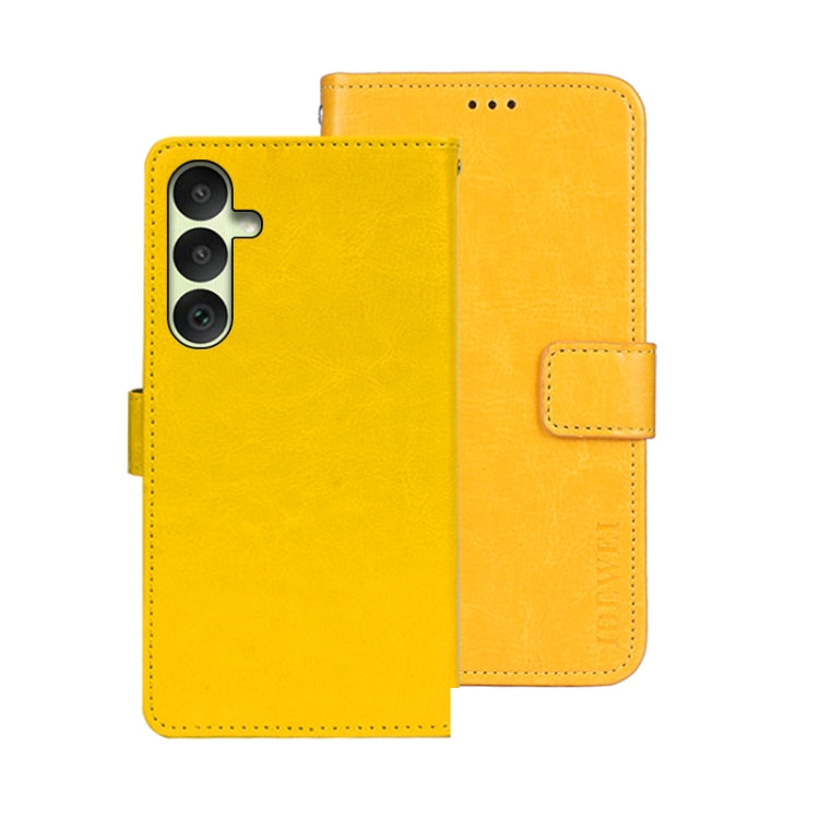 Pour coque de téléphone en cuir avec texture cheval fou idewei pour Samsung Galaxy A35 5G (Jaune)