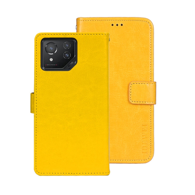 Pour ASUS ROG Phone 8, étui de téléphone en cuir texturé Crazy Horse idewei (jaune)